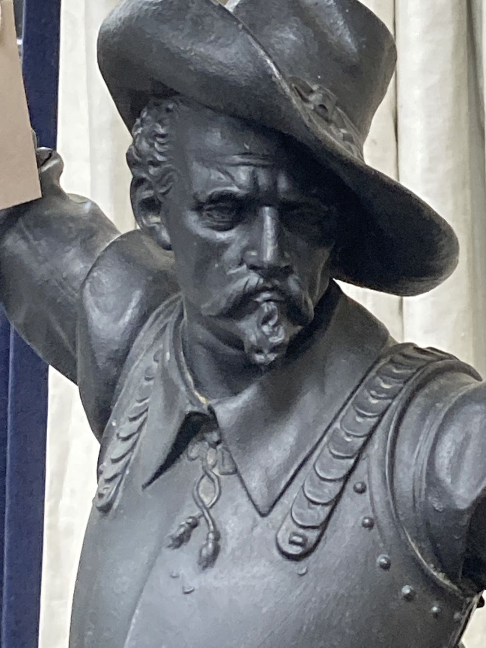 A large spelter cavalier lamp base, 100cm